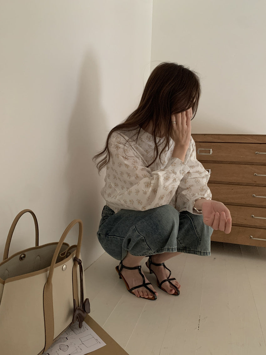 【F60248】實拍小眾復古 清新碎花立領長袖襯衫250304