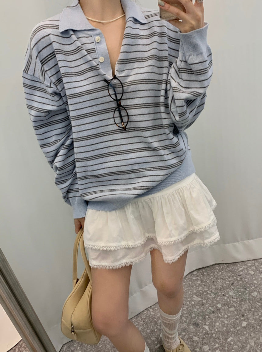 【F60304】韓國春夏條紋復古針織衫250401