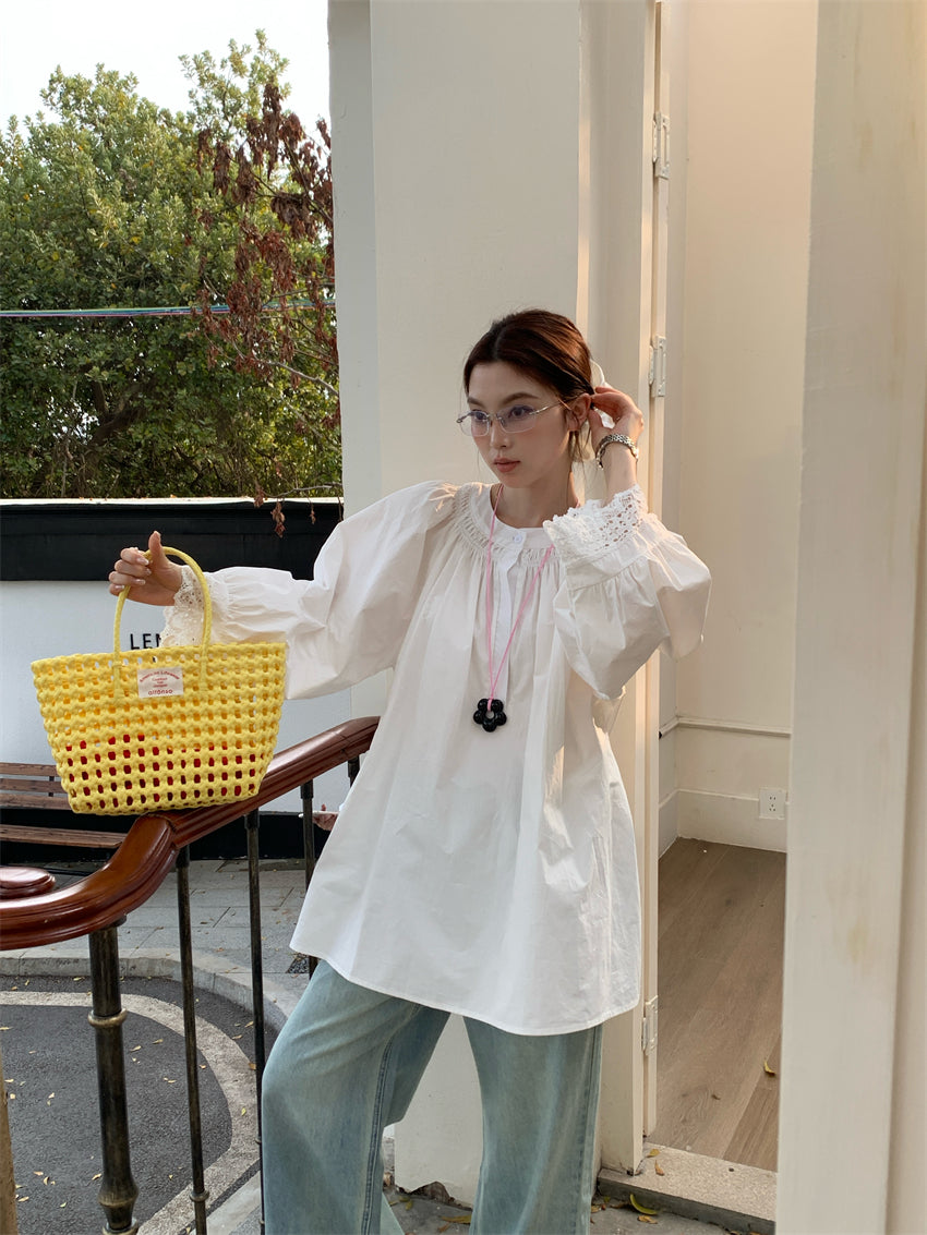 【F034277】實拍韓系簡約百搭純棉大襯衫+洗水直筒牛仔褲(分開下單)250325