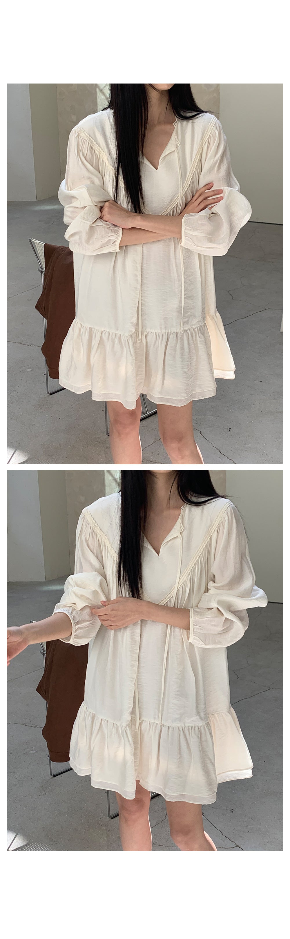 【F032296】韓國東大門少女清新氣質寬鬆荷葉短洋裝250311