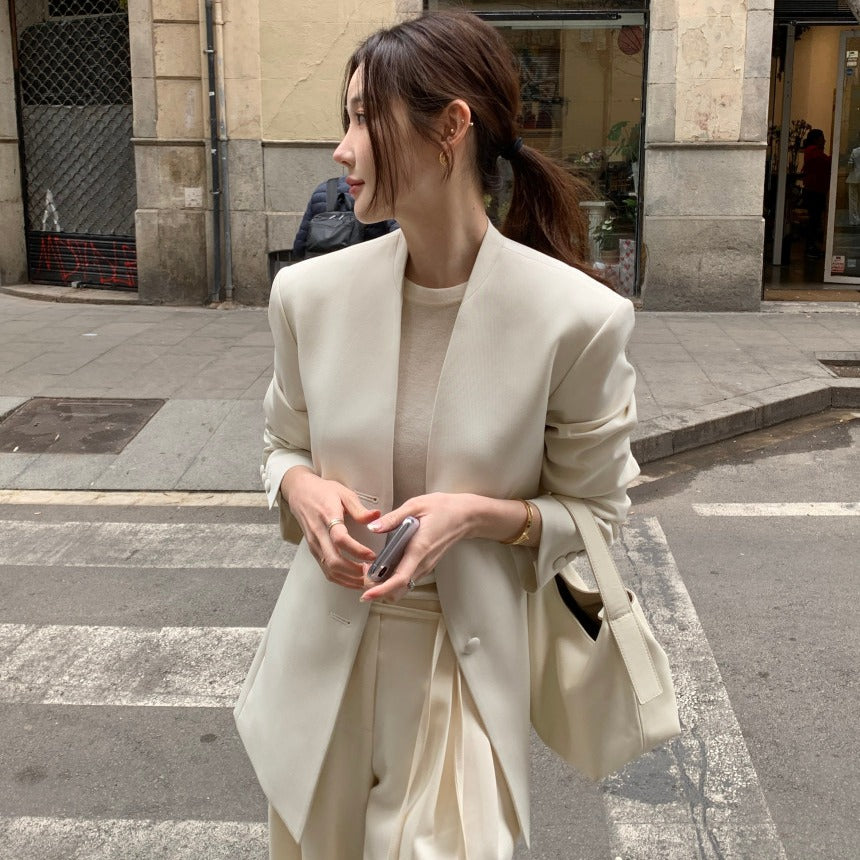 【F034283】韓國春季復古簡約寬鬆休閒西裝外套250325