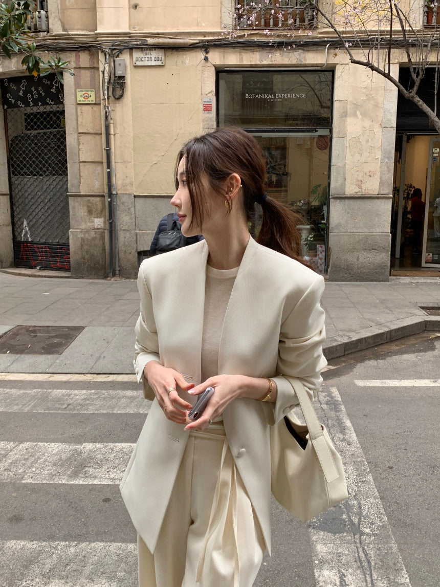 【F034283】韓國春季復古簡約寬鬆休閒西裝外套250325