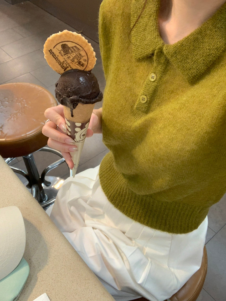 【F034282】韓國夏季新款簡約翻領短袖針織衫250325
