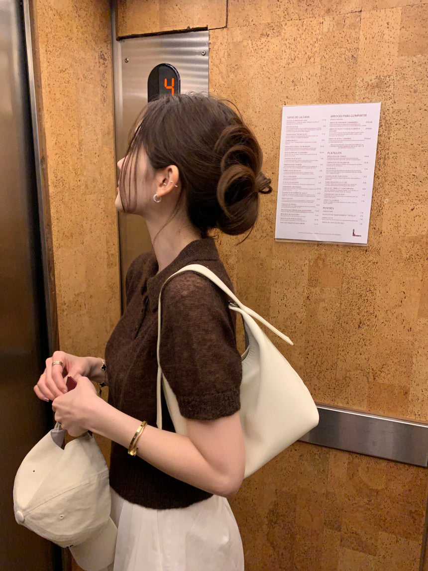 【F034282】韓國夏季新款簡約翻領短袖針織衫250325