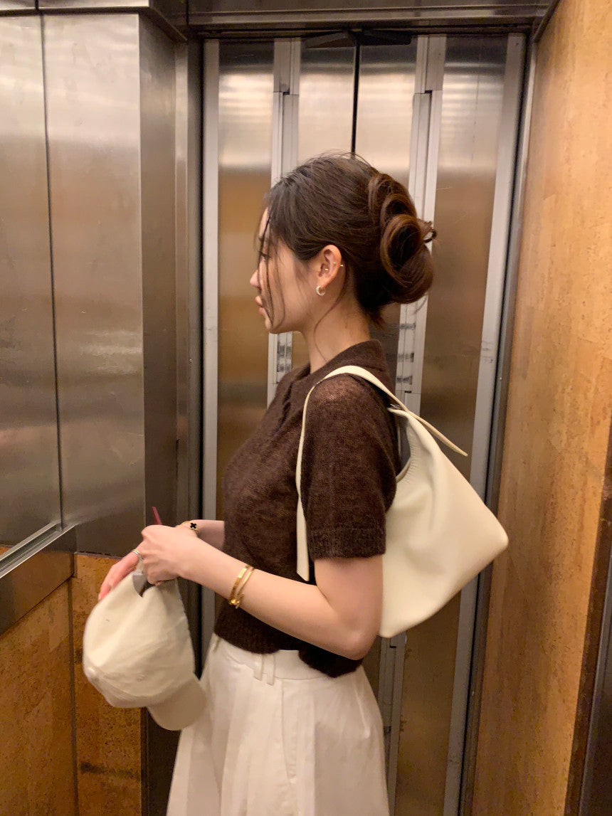 【F034282】韓國夏季新款簡約翻領短袖針織衫250325