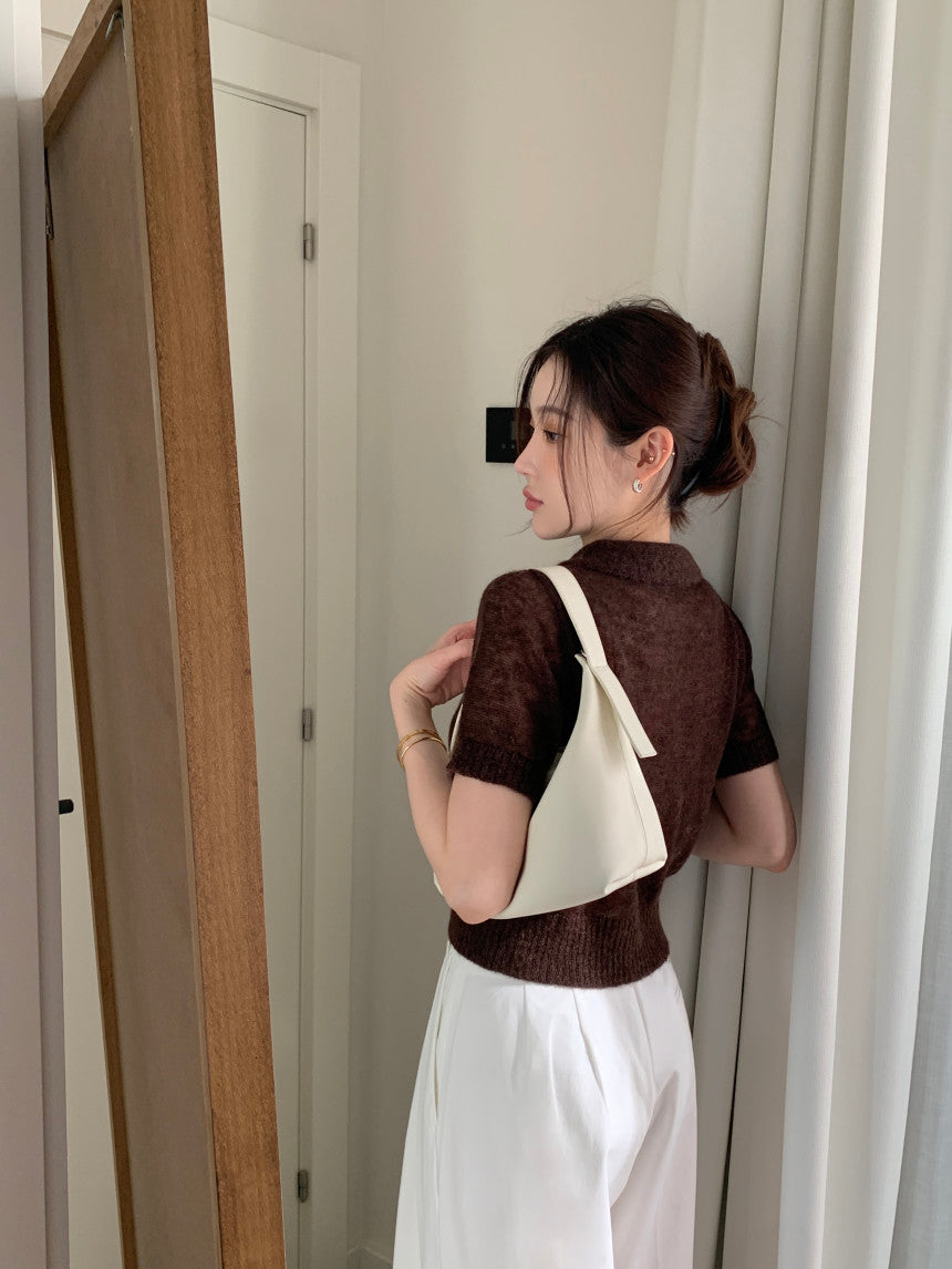 【F034282】韓國夏季新款簡約翻領短袖針織衫250325