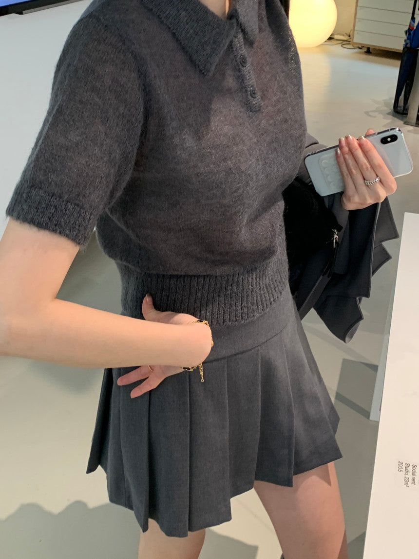 【F034282】韓國夏季新款簡約翻領短袖針織衫250325