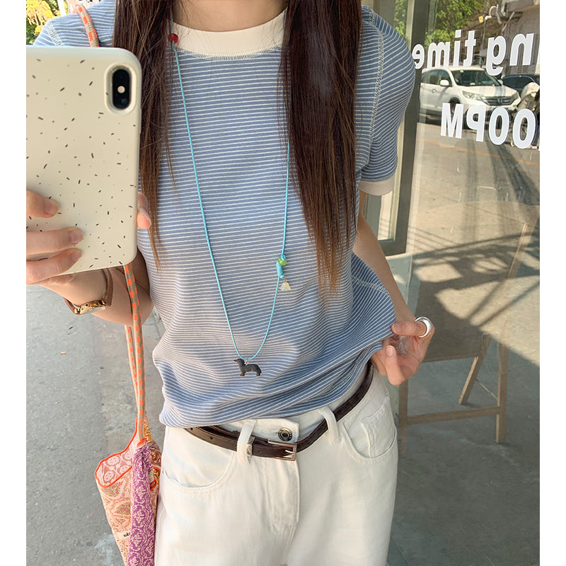 【F032279】實拍S~XL夏季條紋舒適圓領短袖T恤250311