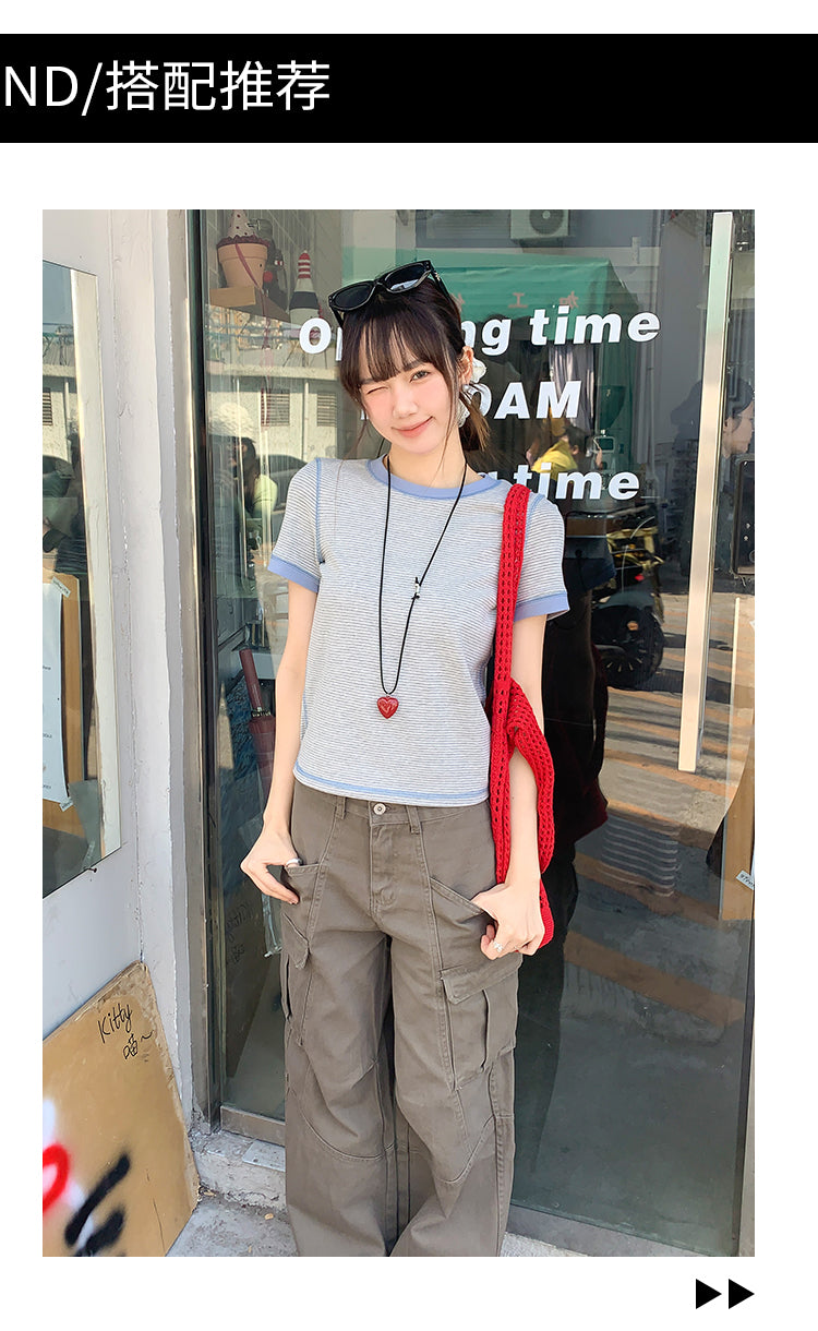 【F032279】實拍S~XL夏季條紋舒適圓領短袖T恤250311