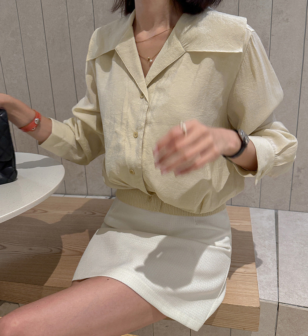 【F032278】韓國小眾設計感短版收腰襯衫250311