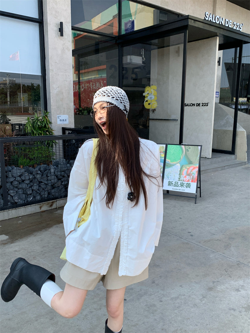 【F034275】實拍韓國原單定製花邊長袖襯衫250325