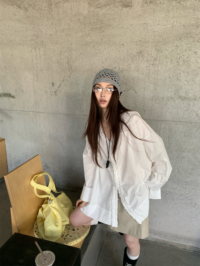 【F034275】實拍韓國原單定製花邊長袖襯衫250325