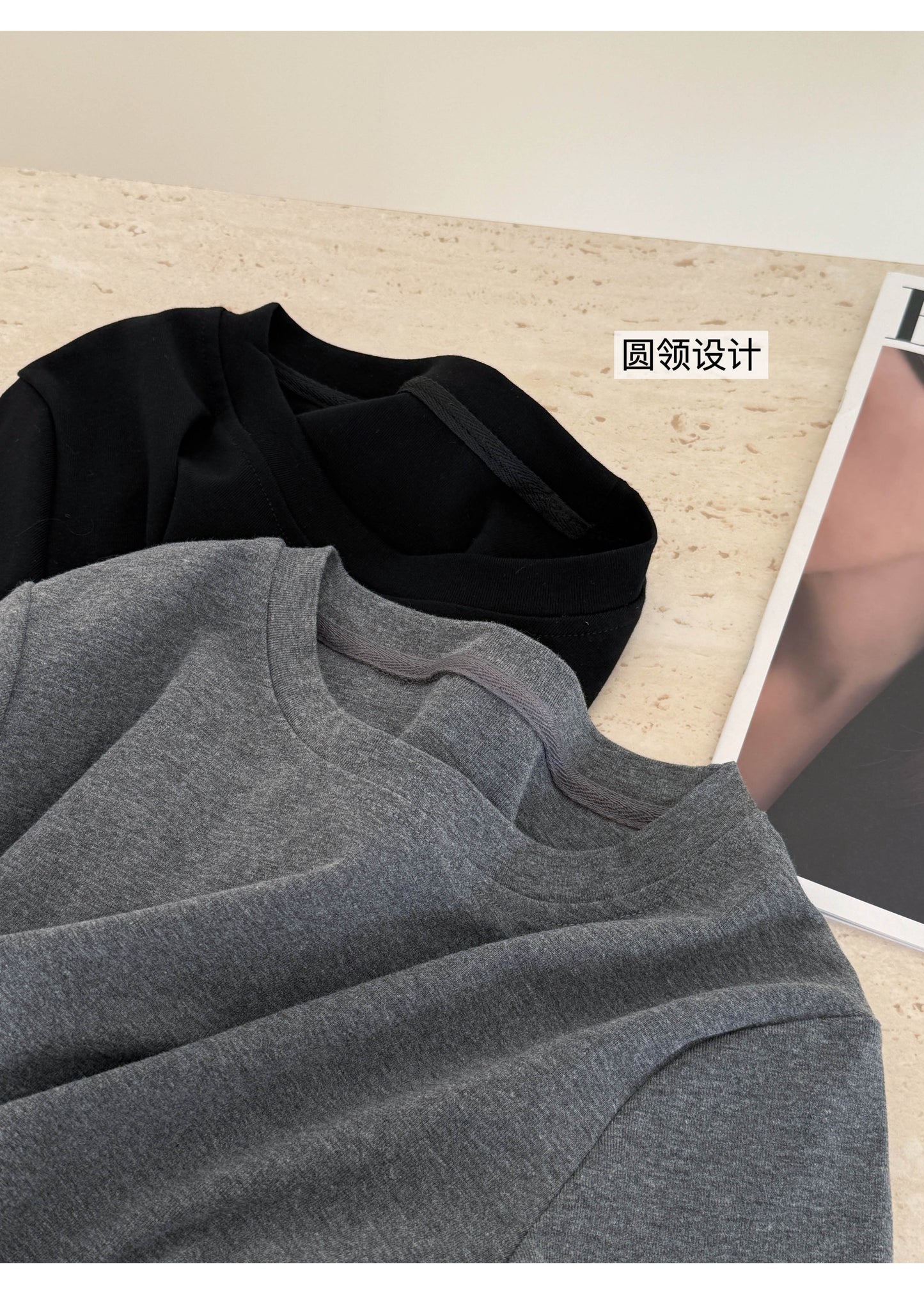 【F60233】實拍韓版純色圓領T恤+屁簾綁帶微喇休閒褲 套裝250304