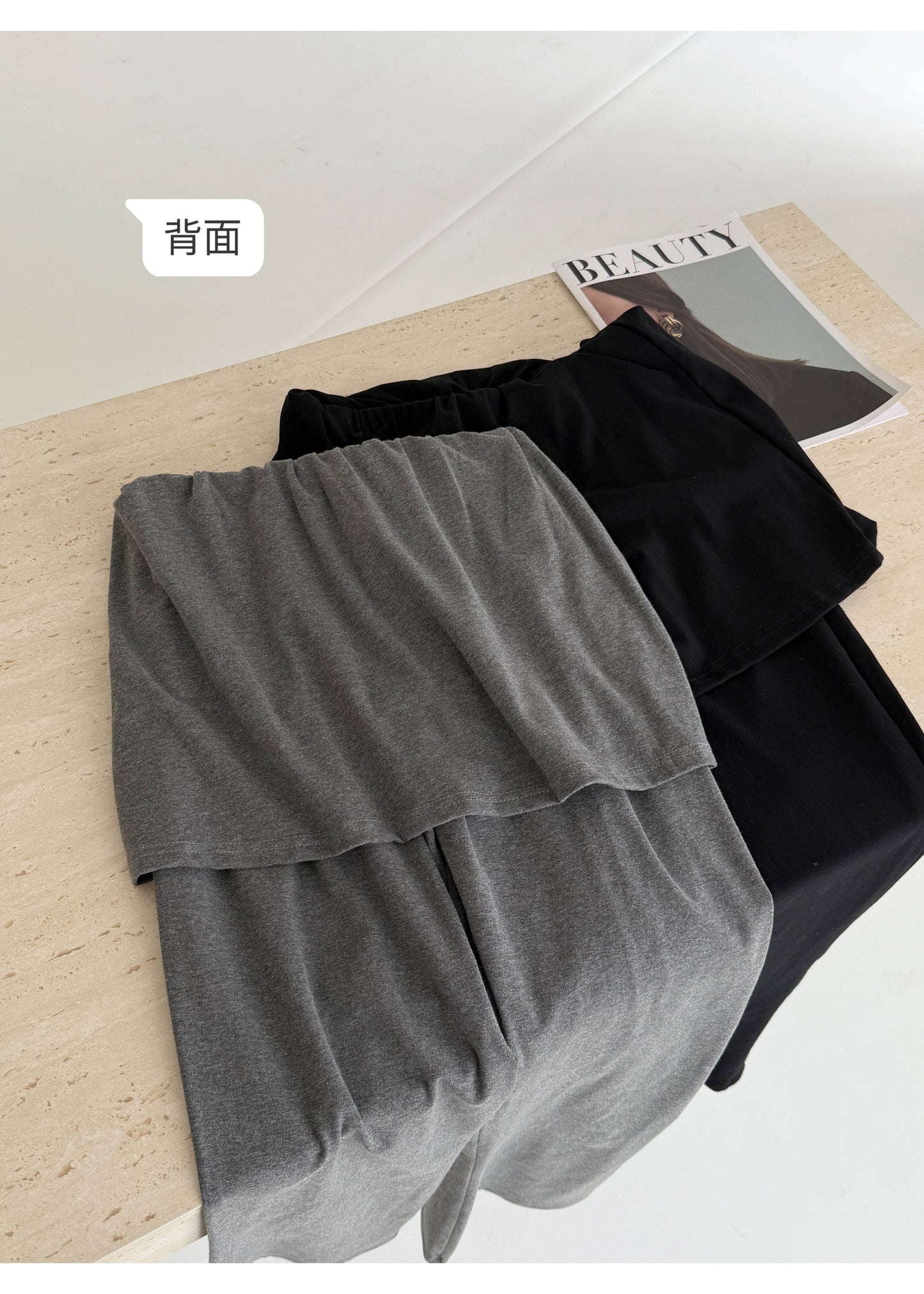 【F60233】實拍韓版純色圓領T恤+屁簾綁帶微喇休閒褲 套裝250304