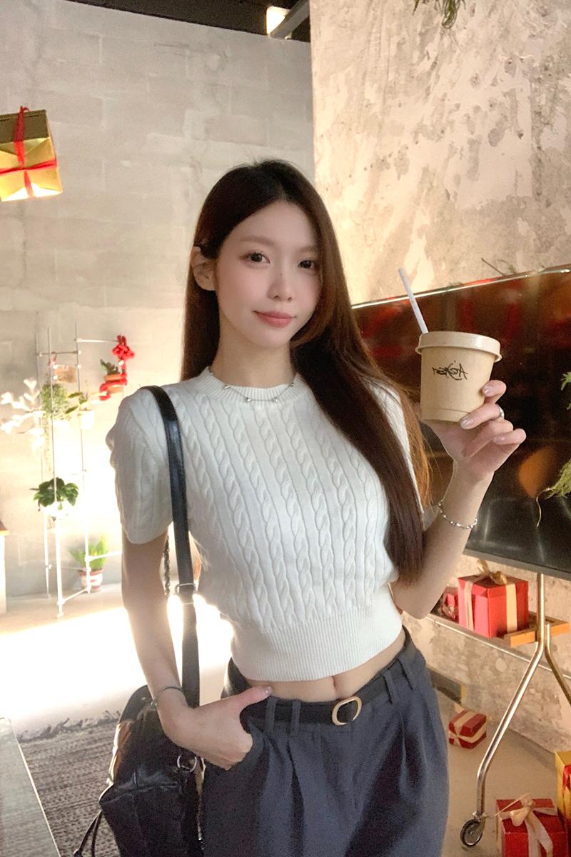 【F60254】實拍春夏韓版麻花老錢風針織衫(含6%羊毛)250304