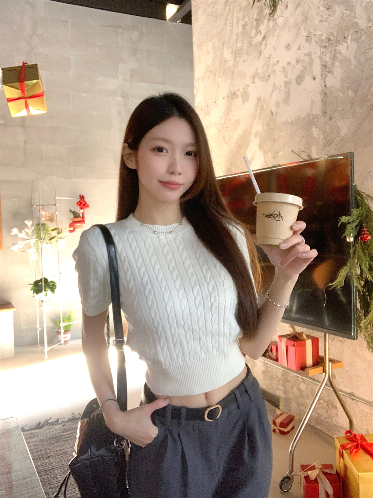 【F60254】實拍春夏韓版麻花老錢風針織衫(含6%羊毛)250304