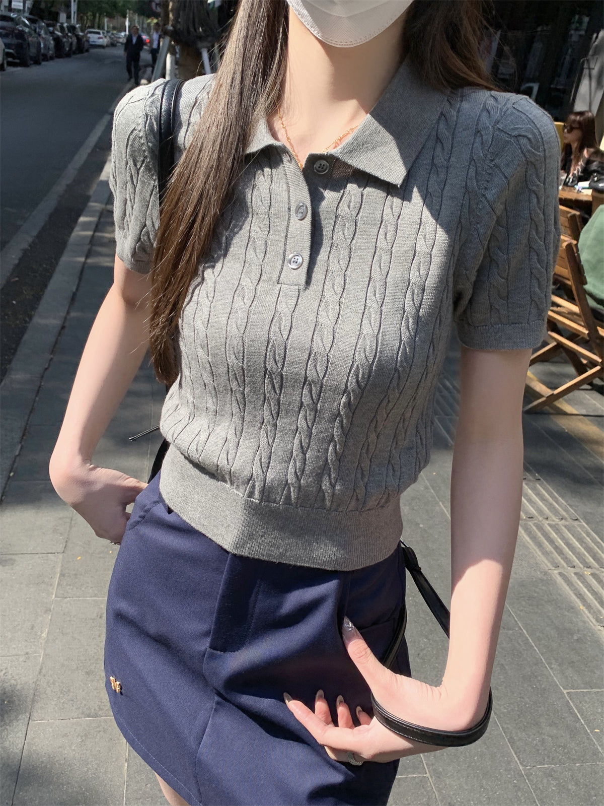 【F60255】實拍春夏polo領老錢風麻花針織衫(含6%羊毛)250304