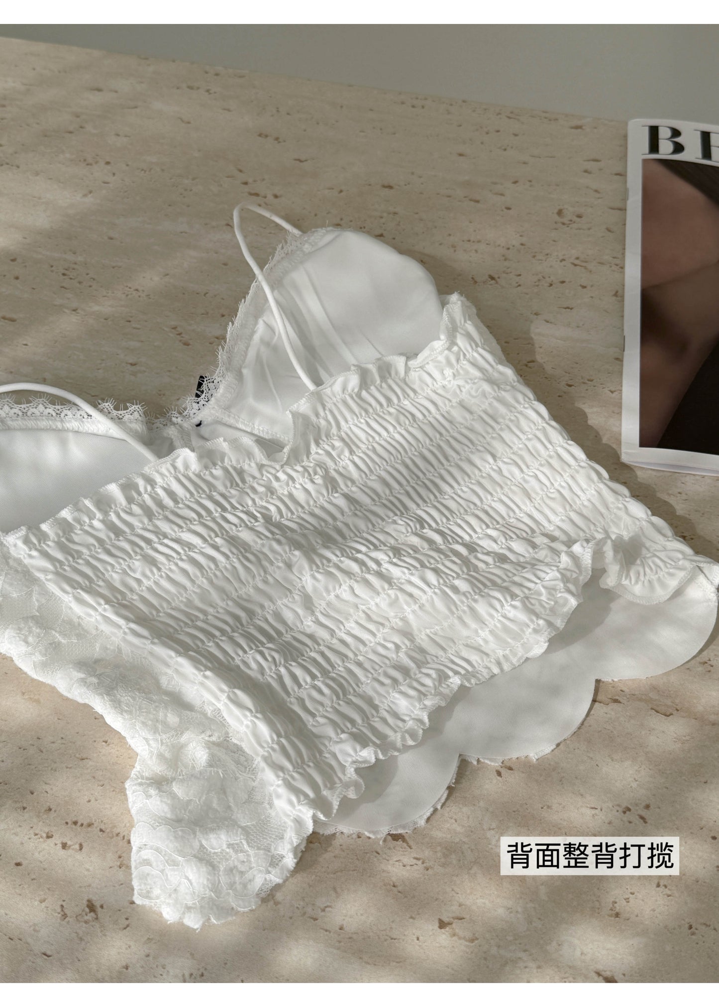 【F60240】實拍彈性蕾絲吊帶背心含胸墊250304