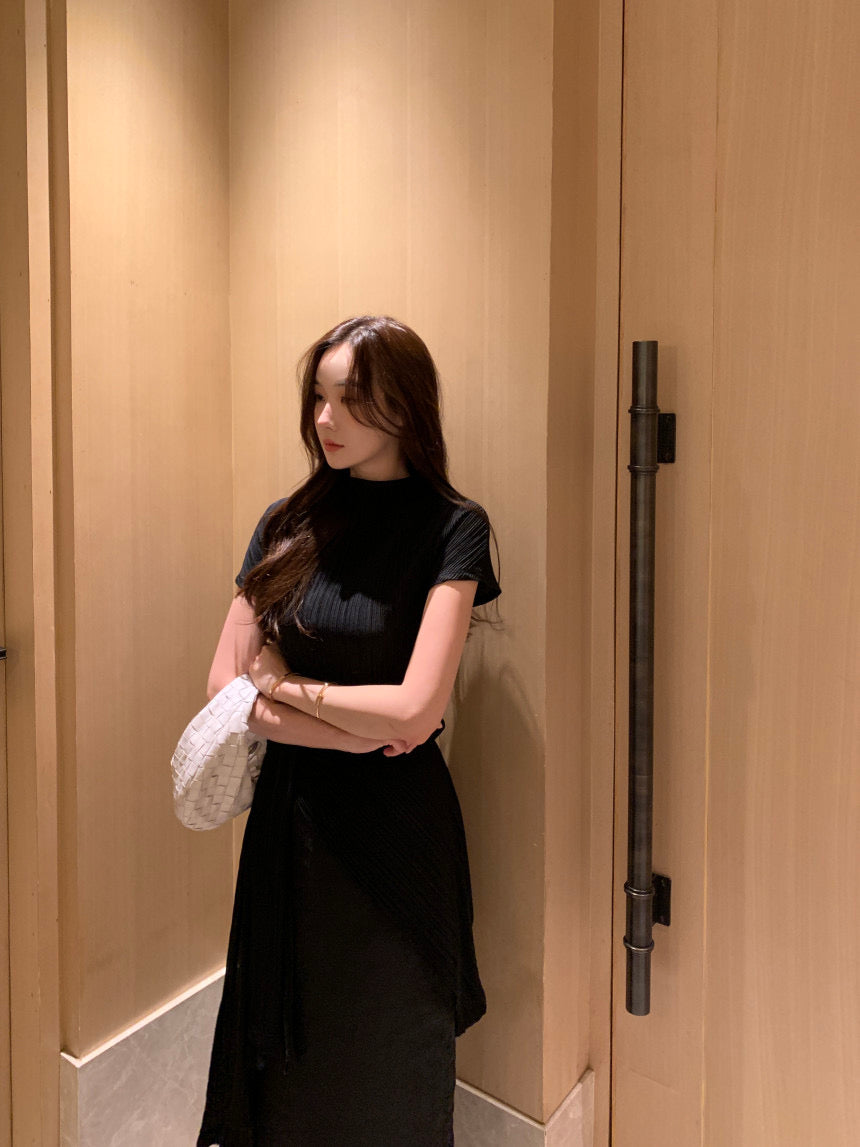 【F034280】韓國夏季法式氣質紋理短袖T恤+披肩250325