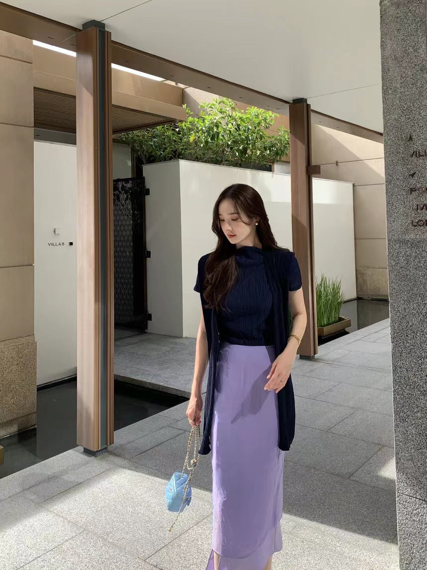 【F034280】韓國夏季法式氣質紋理短袖T恤+披肩250325