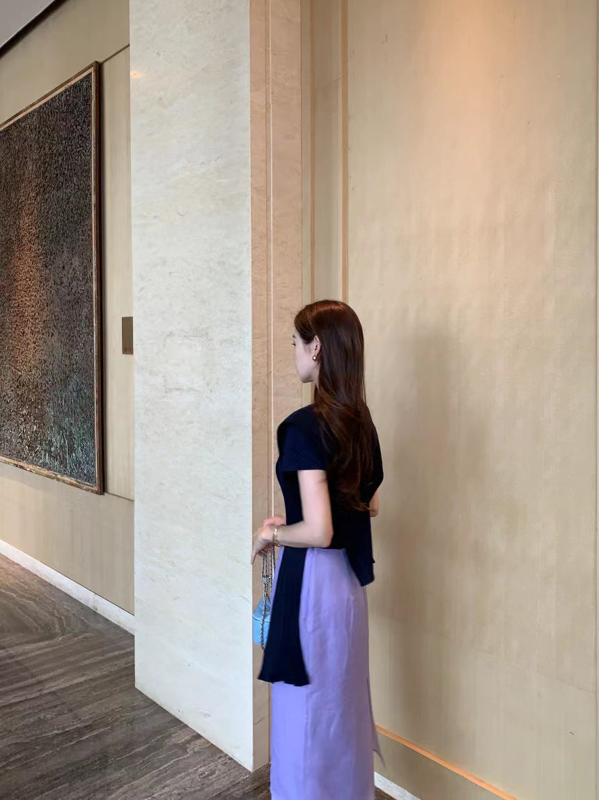 【F034280】韓國夏季法式氣質紋理短袖T恤+披肩250325