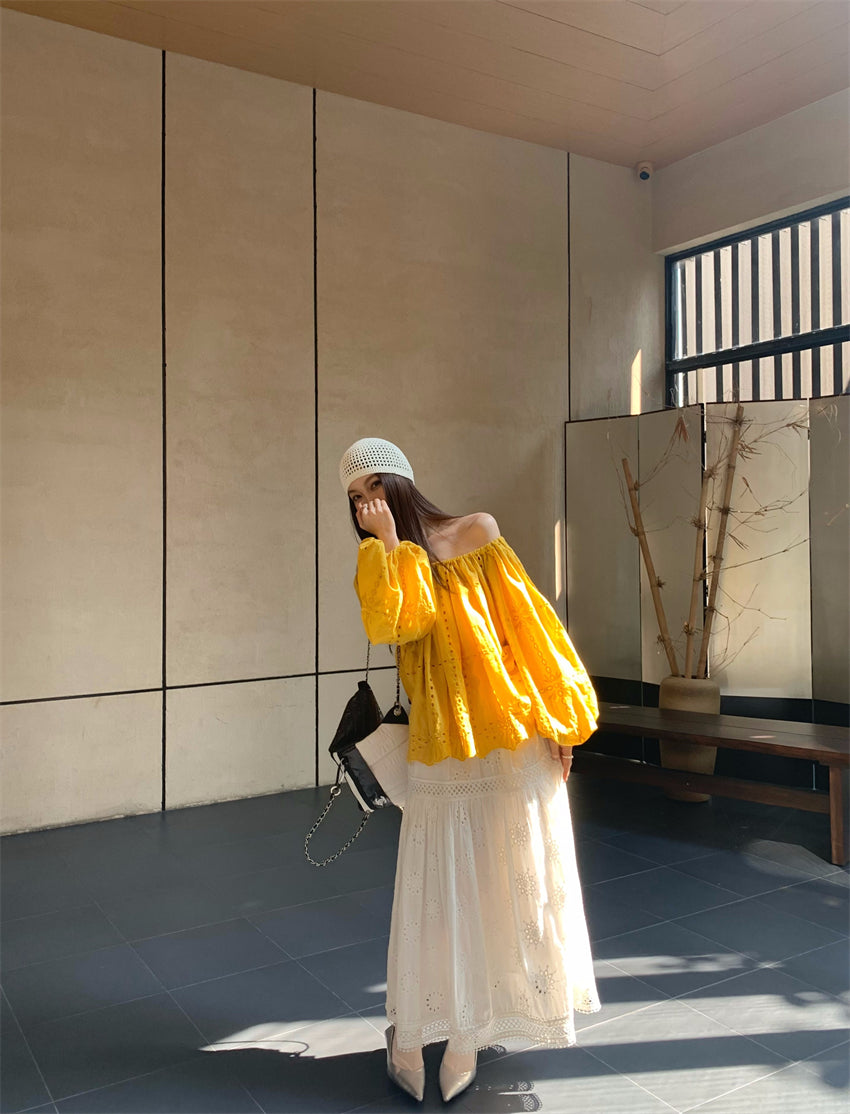 【F034263】實拍韓國原單蕾絲一字肩上衣250325