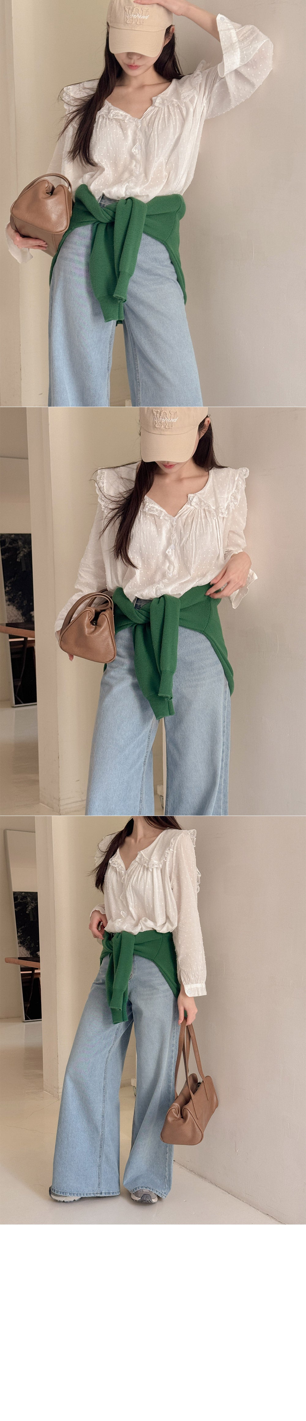 【F032284】韓國温柔浪漫蕾絲點點長袖雪紡衫250311