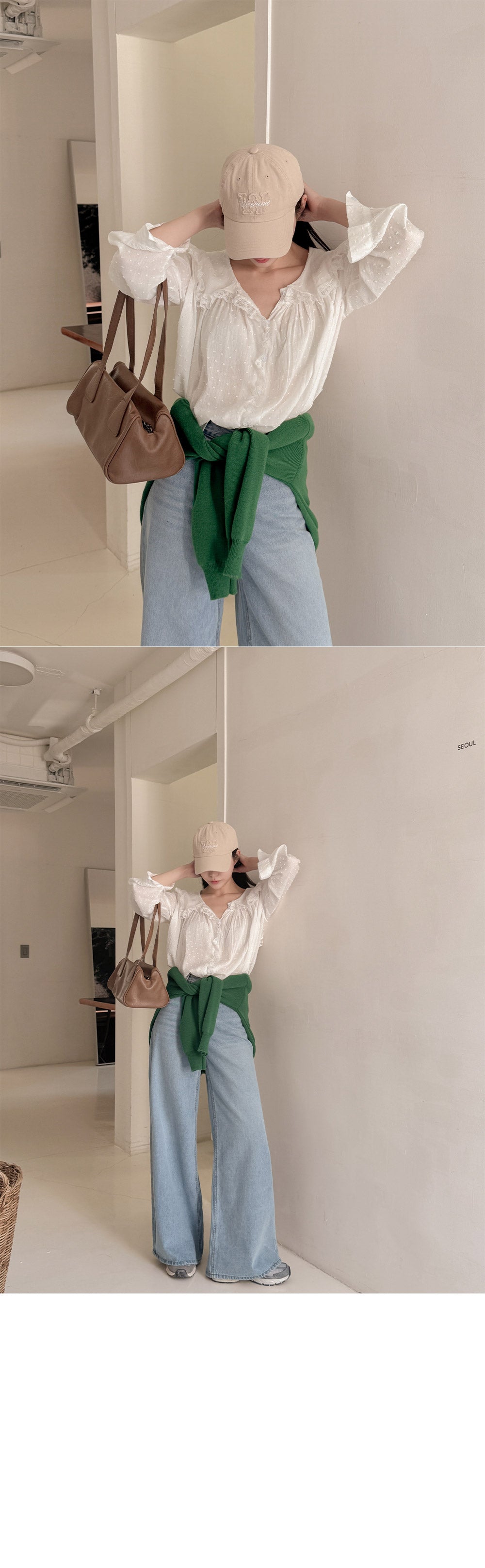 【F032284】韓國温柔浪漫蕾絲點點長袖雪紡衫250311