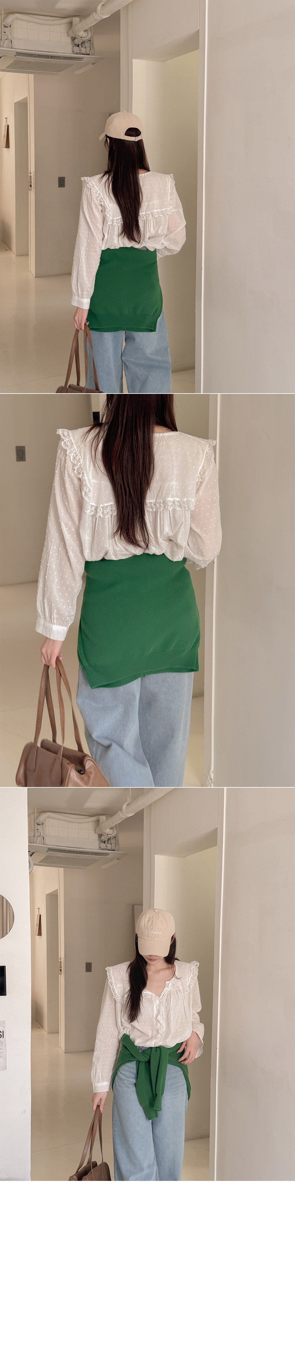 【F032284】韓國温柔浪漫蕾絲點點長袖雪紡衫250311