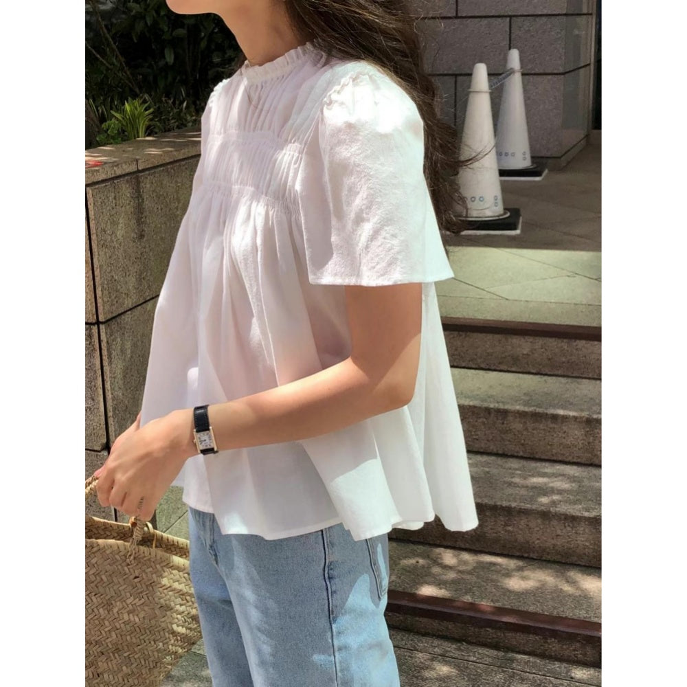 【F032289】韓國東大門夏季甜美立領褶皺娃娃襯衫250311