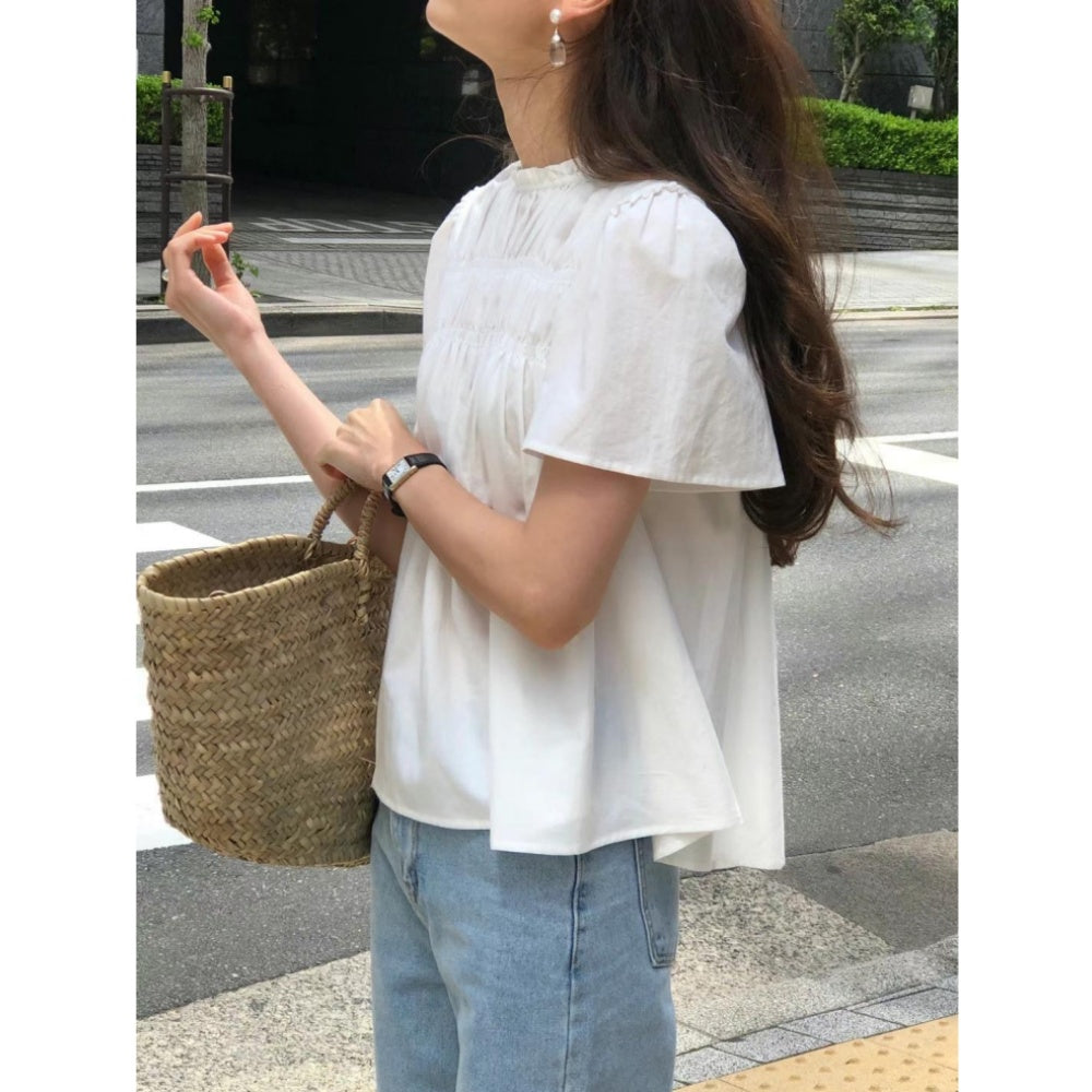 【F032289】韓國東大門夏季甜美立領褶皺娃娃襯衫250311
