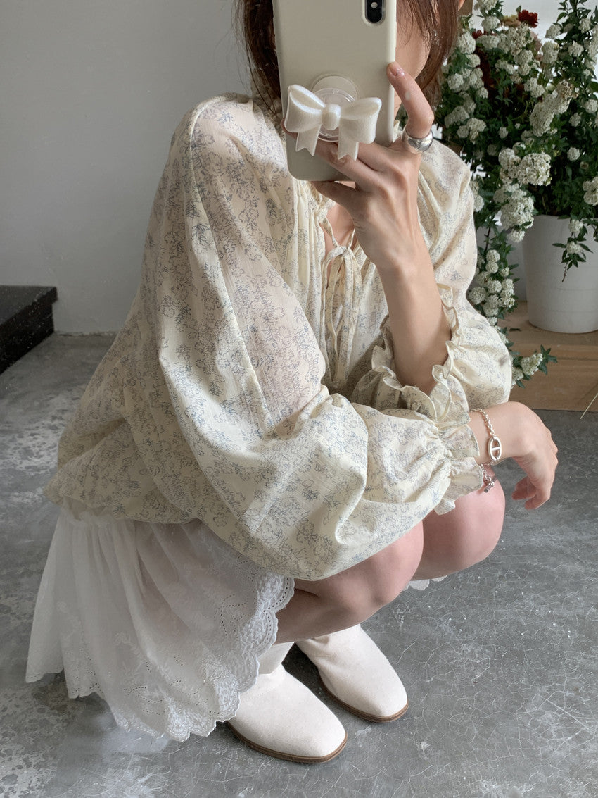 【F032281】實拍法式浪漫寬鬆繫帶襯衫250311