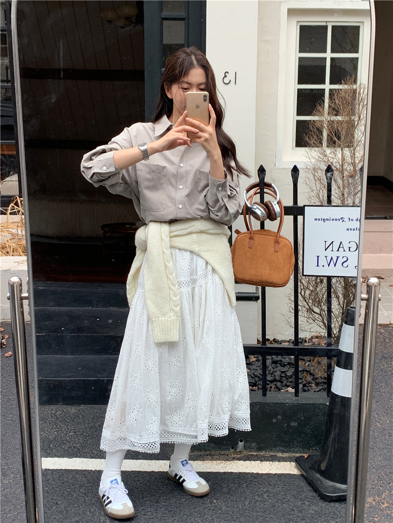 【F034264】實拍韓版氣質簡約雙口袋襯衫250325