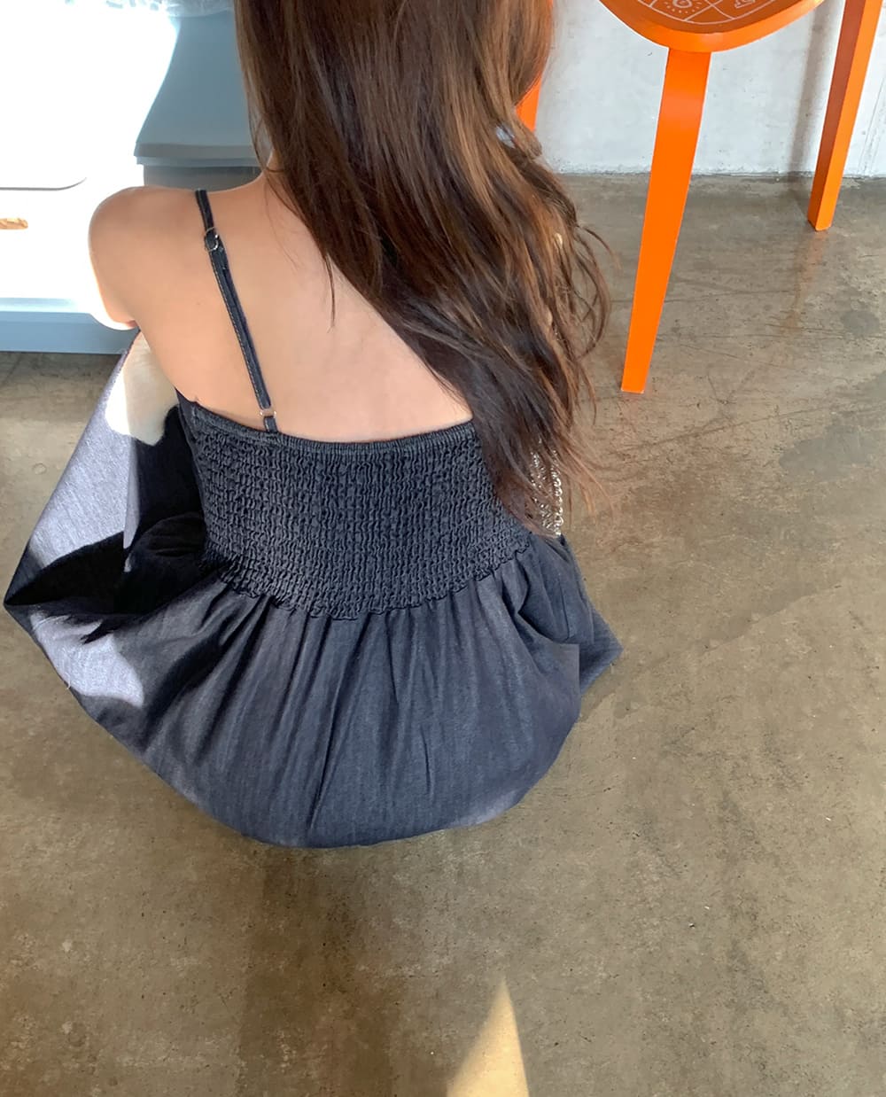 【F032276】韓國夏季簡約牛仔吊帶長洋裝(後鬆緊打覽)250311