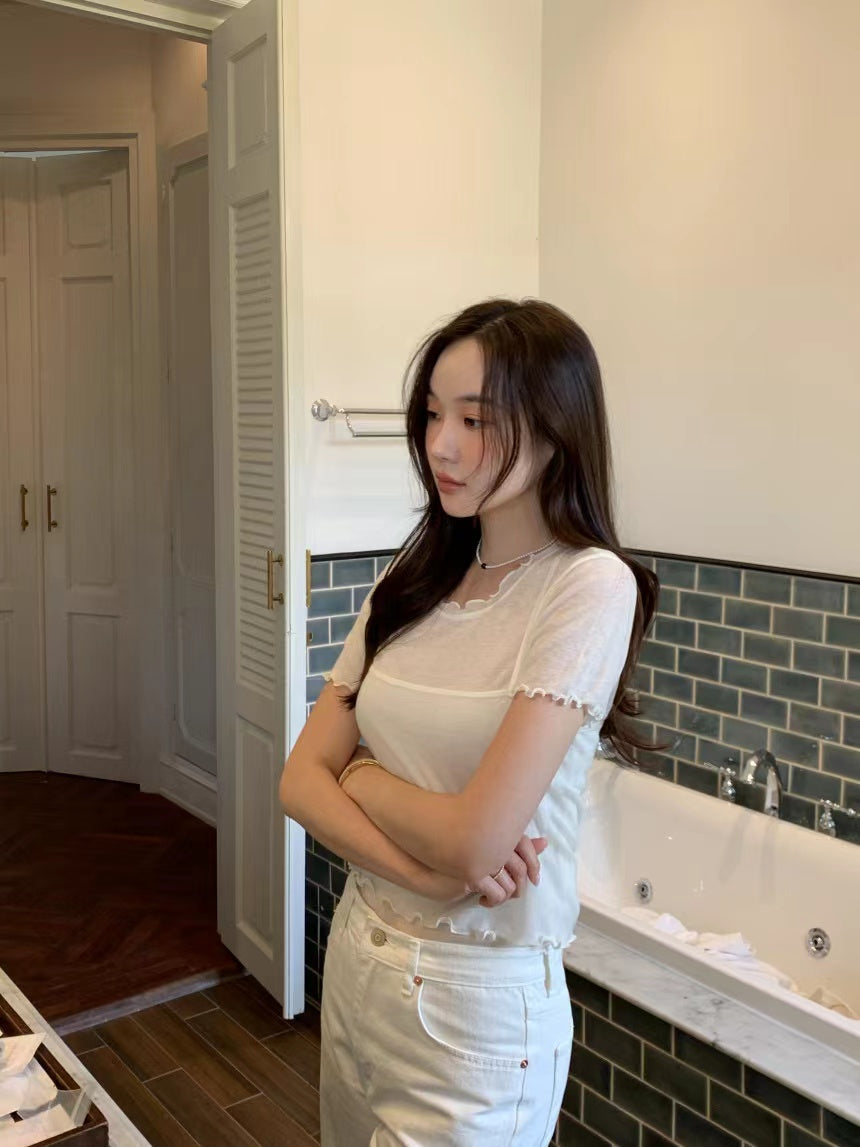 【F034287】韓版夏季法式簡約短袖T恤+吊帶衫250325
