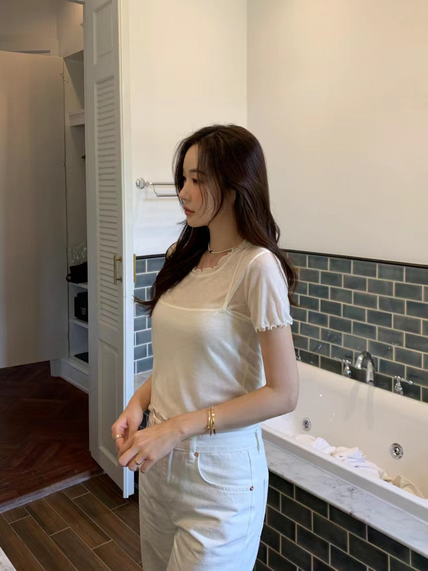 【F034287】韓版夏季法式簡約短袖T恤+吊帶衫250325