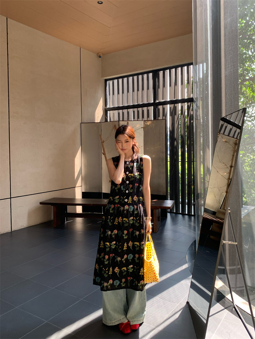 【F034274】實拍高單日系復古繡花背心裙洋裝250325
