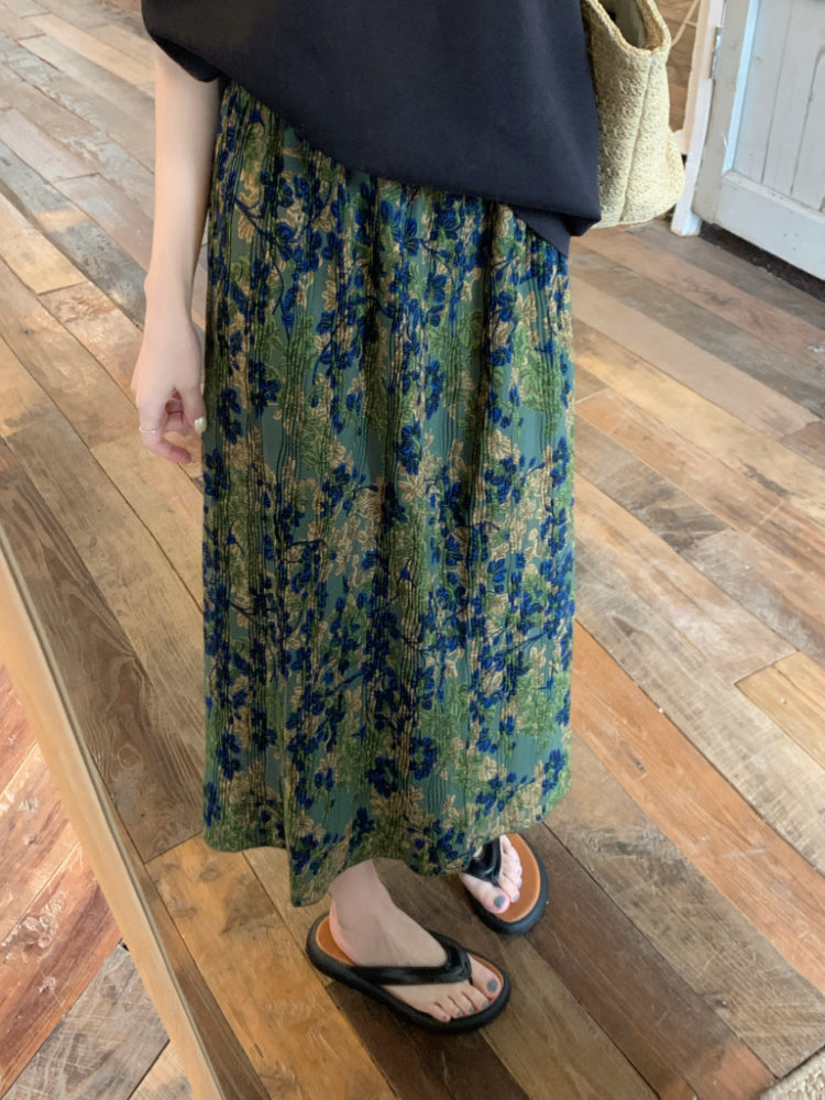 【F60348】實拍法式氣質顯瘦褶皺綠色後開叉長裙250408