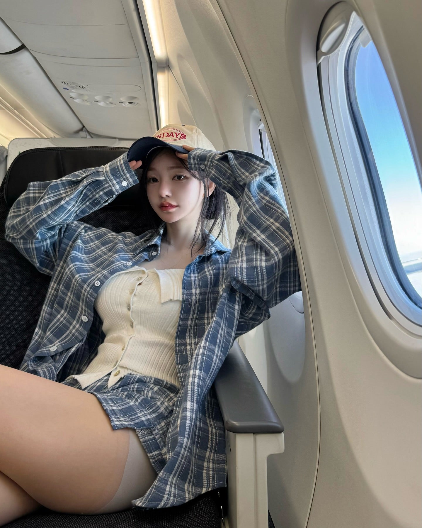 【F60298】韓國慵懶風氣質寬鬆格子襯衫+短褲 套裝250401