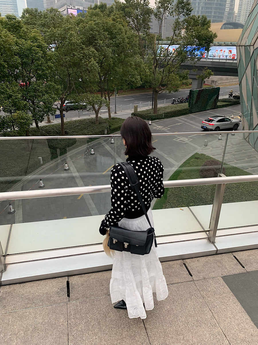 【F60306】Miu系女孩點點短版針織開衫250401
