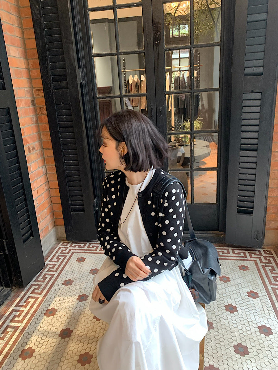 【F60306】Miu系女孩點點短版針織開衫250401
