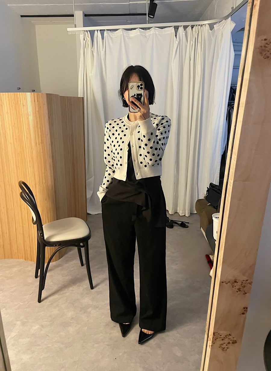 【F60306】Miu系女孩點點短版針織開衫250401