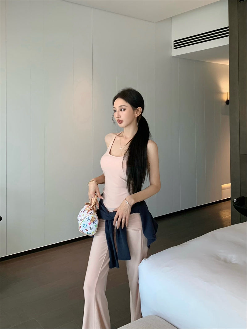 【F60327】實拍美式舒適微喇叭超顯瘦長褲+含胸墊背心 套裝250408