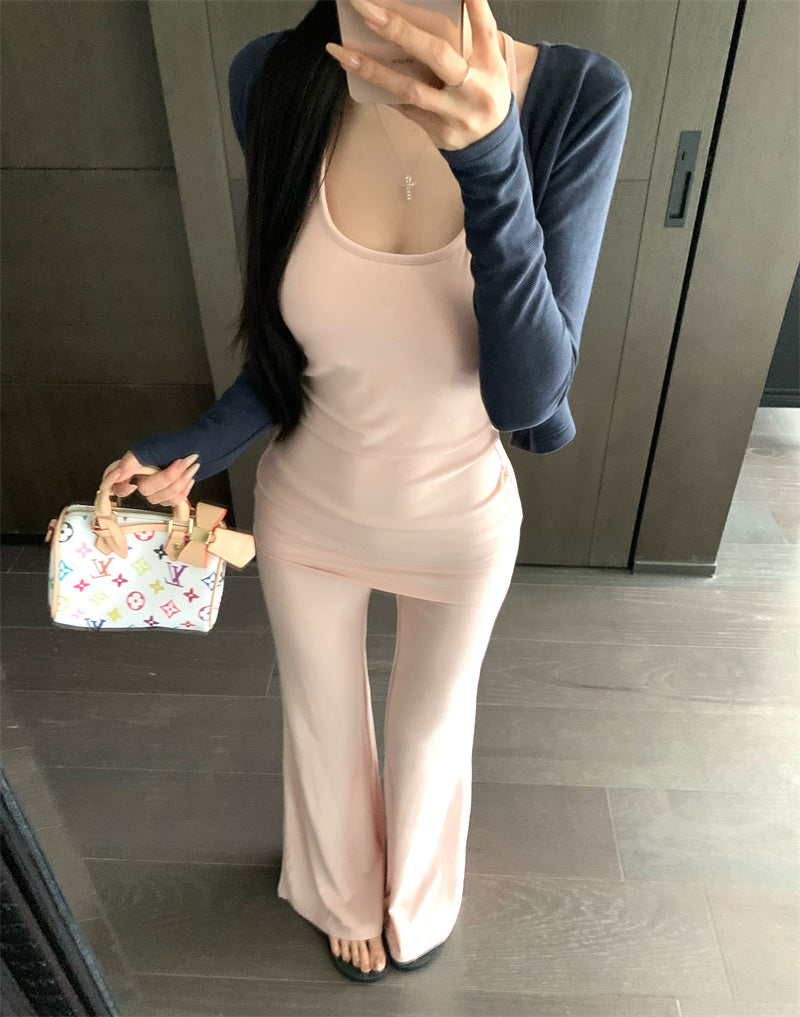 【F60327】實拍美式舒適微喇叭超顯瘦長褲+含胸墊背心 套裝250408