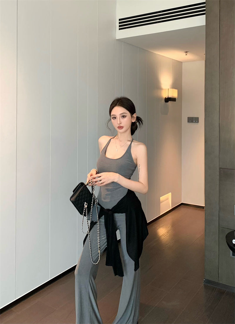 【F60327】實拍美式舒適微喇叭超顯瘦長褲+含胸墊背心 套裝250408