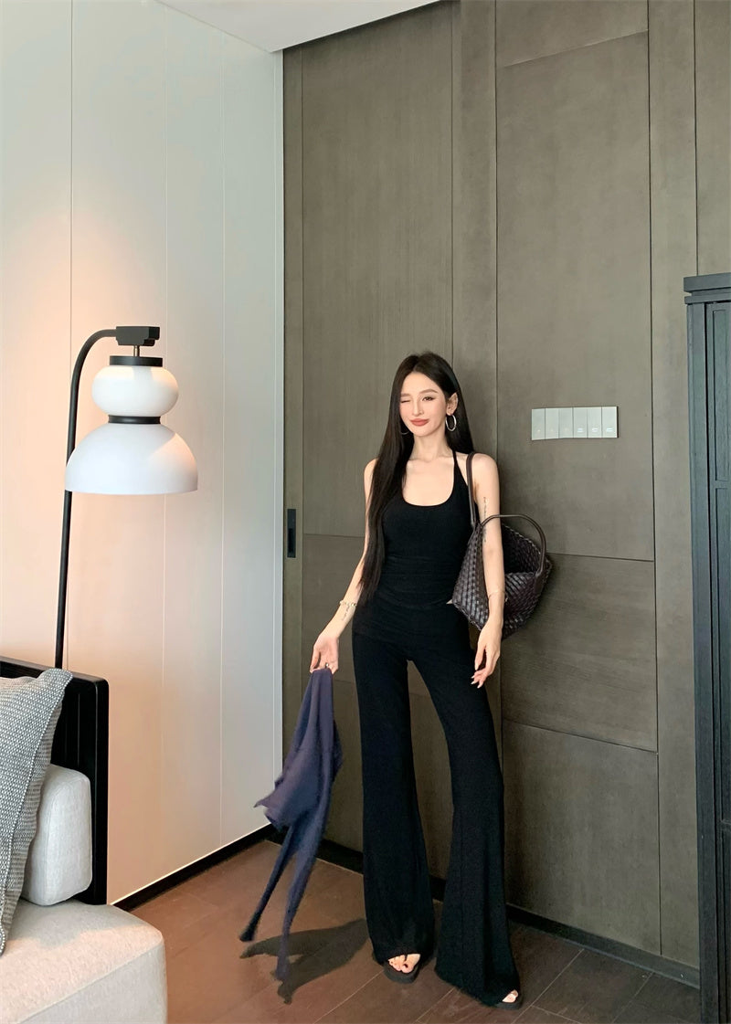 【F60327】實拍美式舒適微喇叭超顯瘦長褲+含胸墊背心 套裝250408