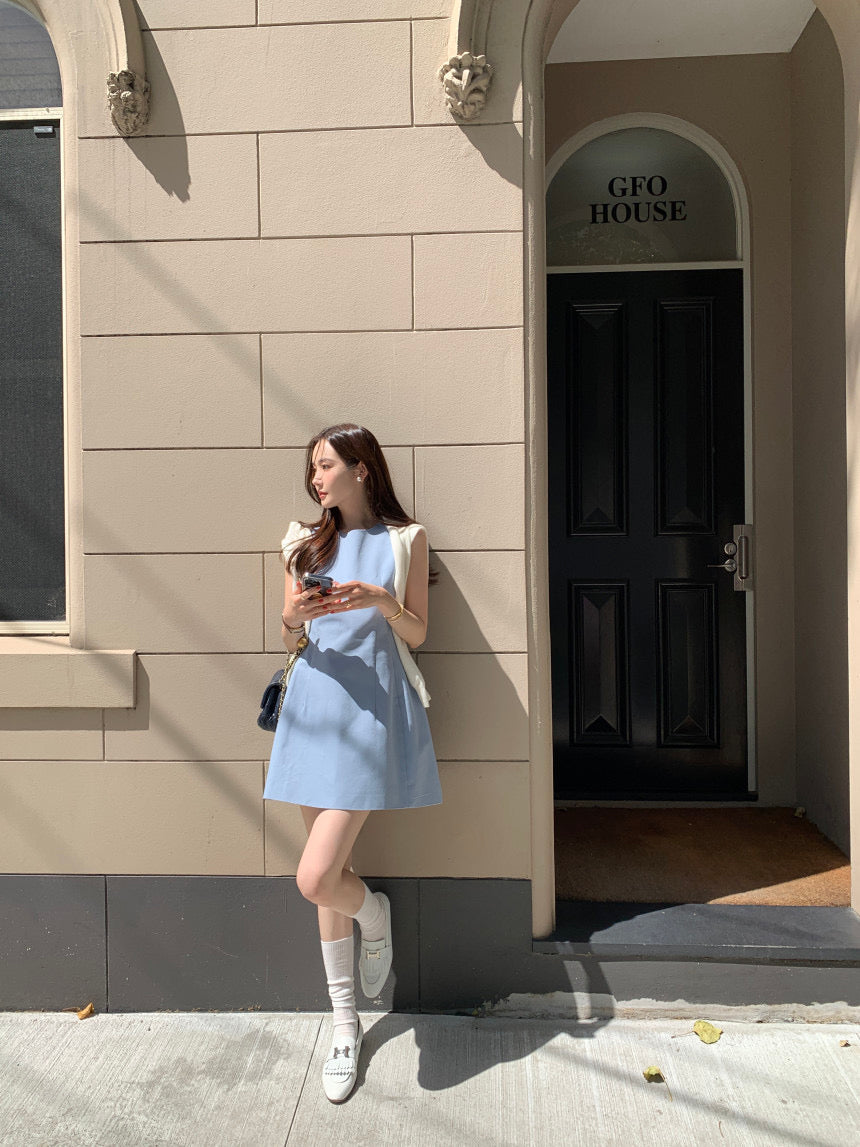 【F60294】韓國法式簡約圓領氣質小洋裝250401