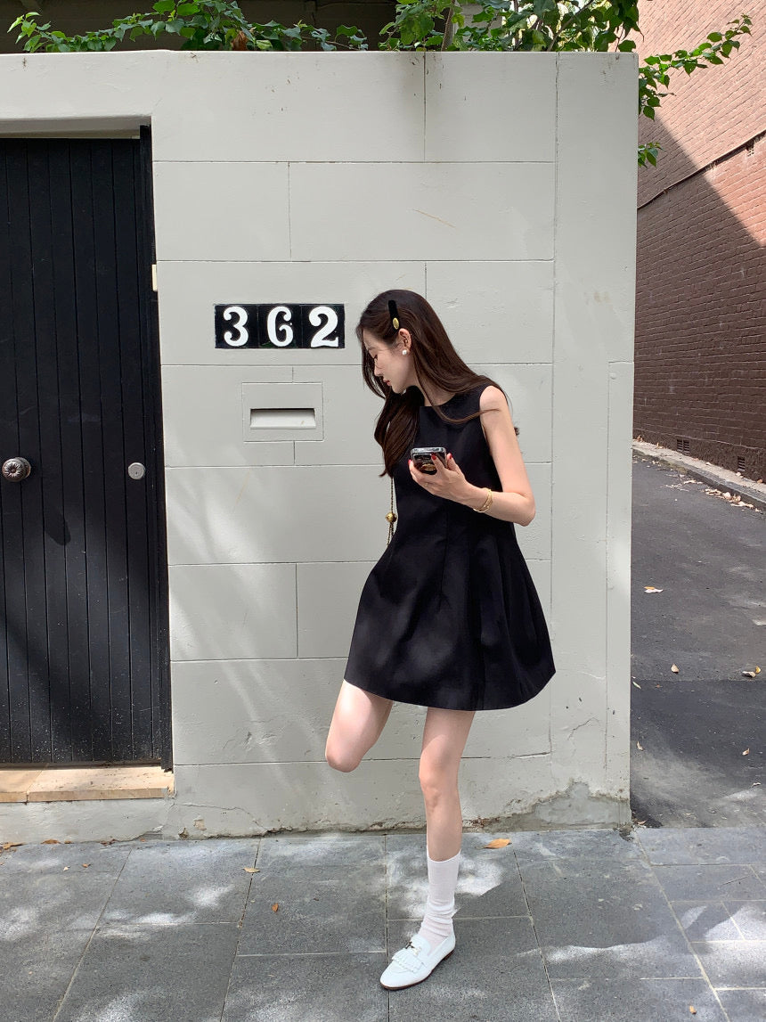 【F60294】韓國法式簡約圓領氣質小洋裝250401