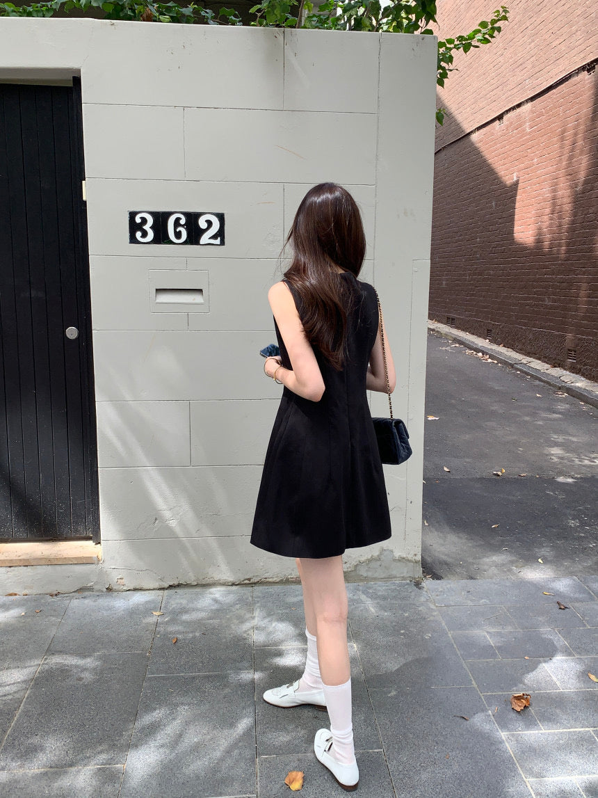 【F60294】韓國法式簡約圓領氣質小洋裝250401