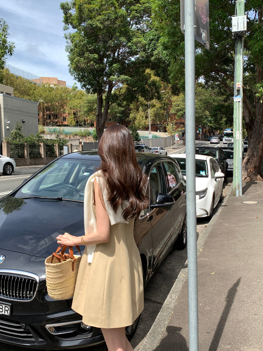 【F60294】韓國法式簡約圓領氣質小洋裝250401